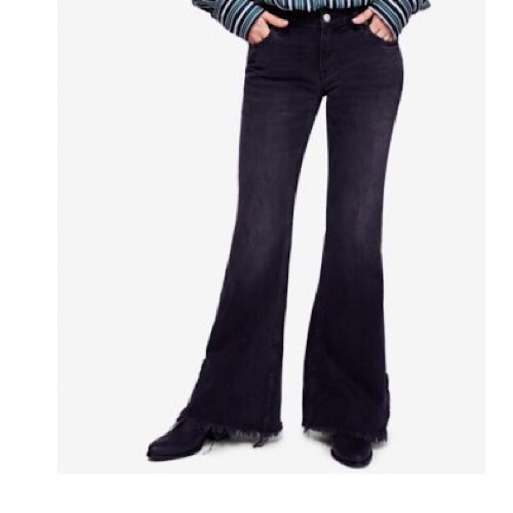 ⚡️⚡️Free People Vintage Black Flare Wide Leg Pants - Picture 5 of 8